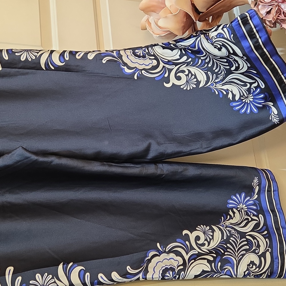 Nwt XL Ellen Tracy Navy and White Wide Leg Pull Up Pants - Picture 12 of 15